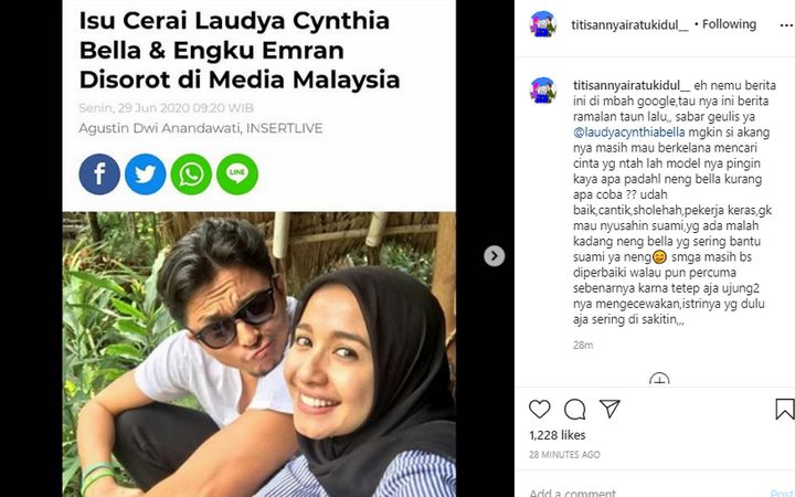 Ramalan Nyai Kidul Soal Rumah Tangga Laudya Cynthia Bella