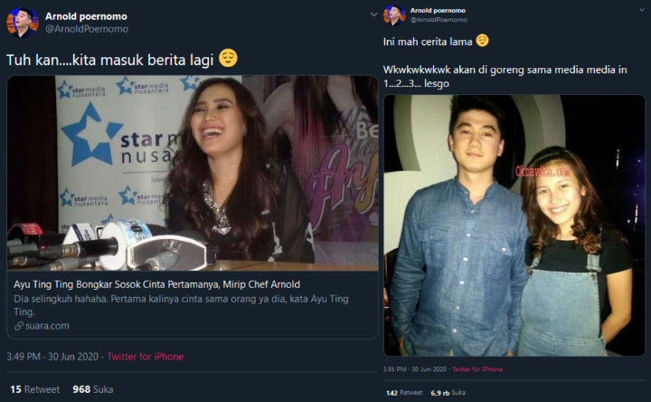 Wajahnya Disebut Mirip Mantan Terindah Ayu Ting Ting, Chef Arnold Bereaksi