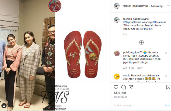 Nagita Slavina Pakai Sandal Jepit Harry Potter, Kaki Putih Mulus Jadi Sorotan