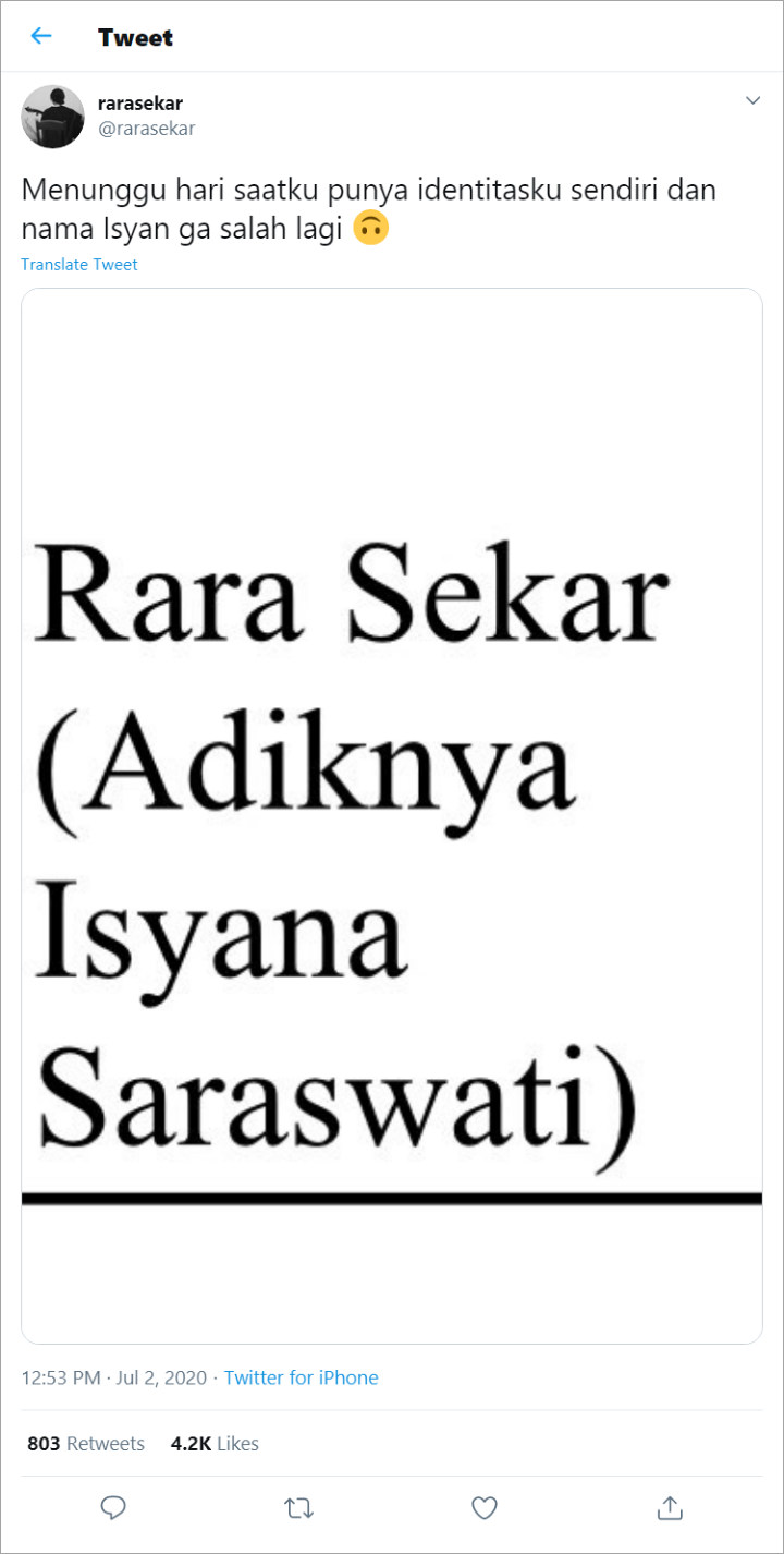 Rara Sekar Protes Soal Status dan Nama Adik
