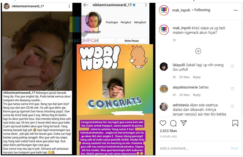 Sudah Tahu Pelaku Hacker Instagramnya, Nikita Mirzani: Si Tukang Pemberi Giveaway