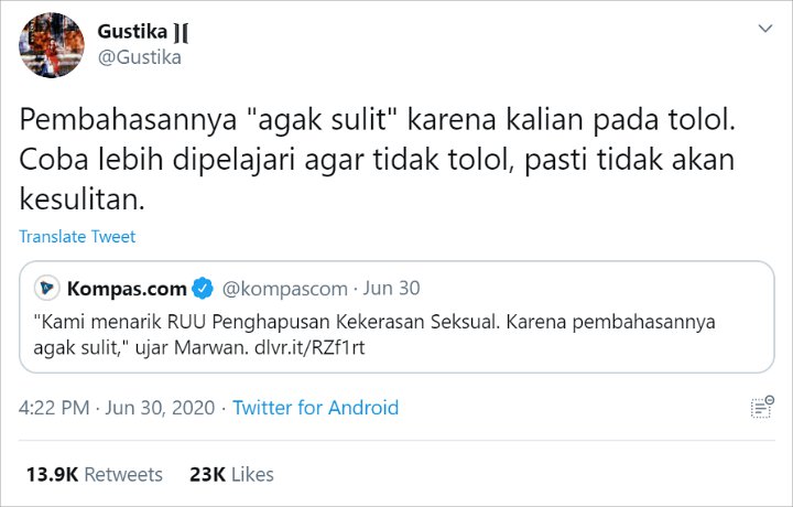 DPR Cabut RUU PKS Sebab Terlalu Sulit, Cucu Bung Hatta Tulis Pesan Nyelekit