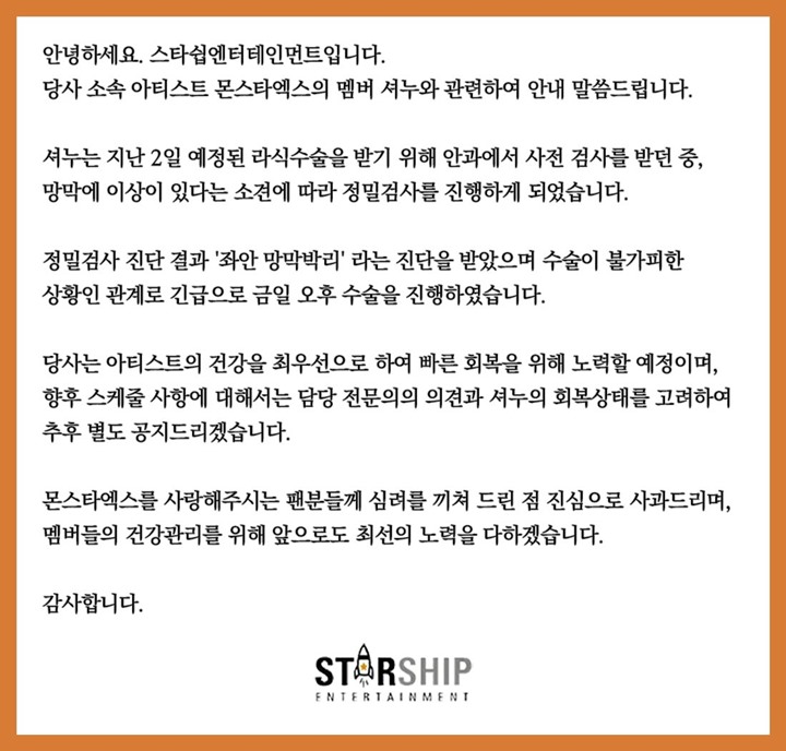 Agensi Umumkan Shownu Monsta X Idap Ablasi Retina, Sudah Jalani Operasi Dan Sembuh