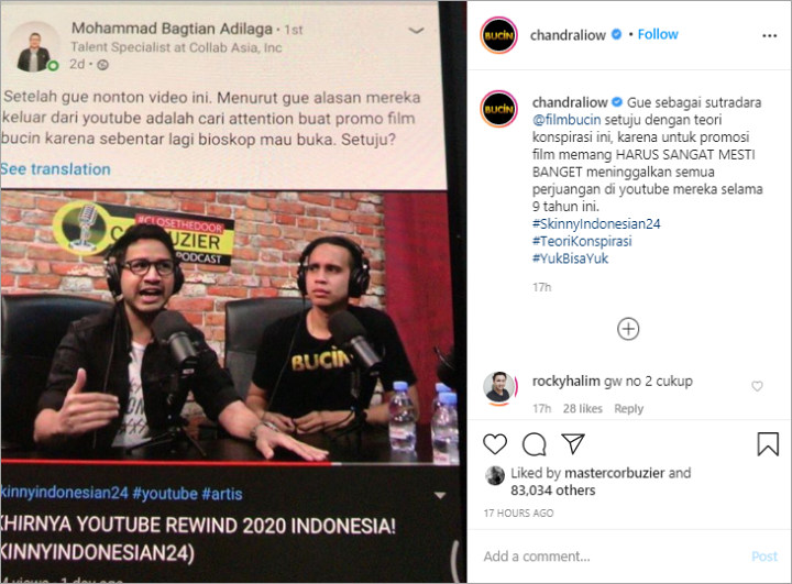 Jovial dan Andovi da Lopez Dituding Pensiun YouTube Demi Caper Promo Film \'Bucin\'