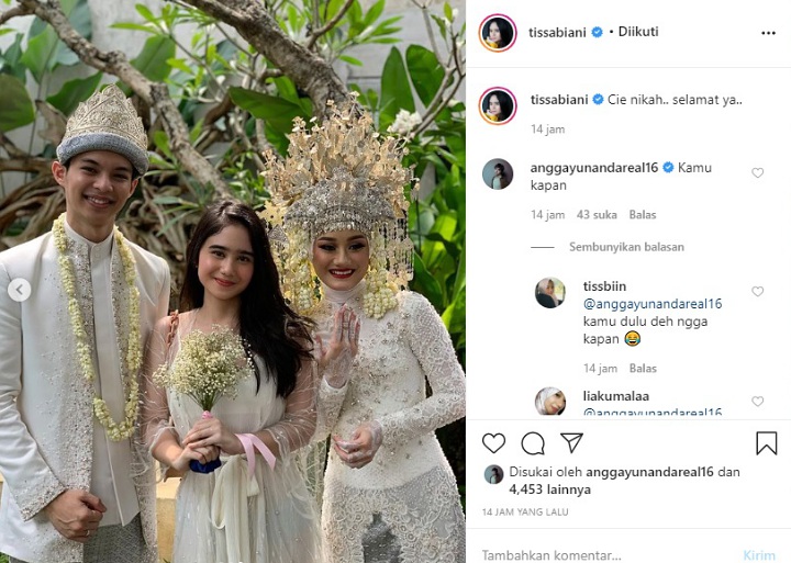 Tissa Biani Ikut Ucapkan Selamat Atas Pernikahan Dinda Hauw, Komentar Angga Yunanda Jadi Sorotan