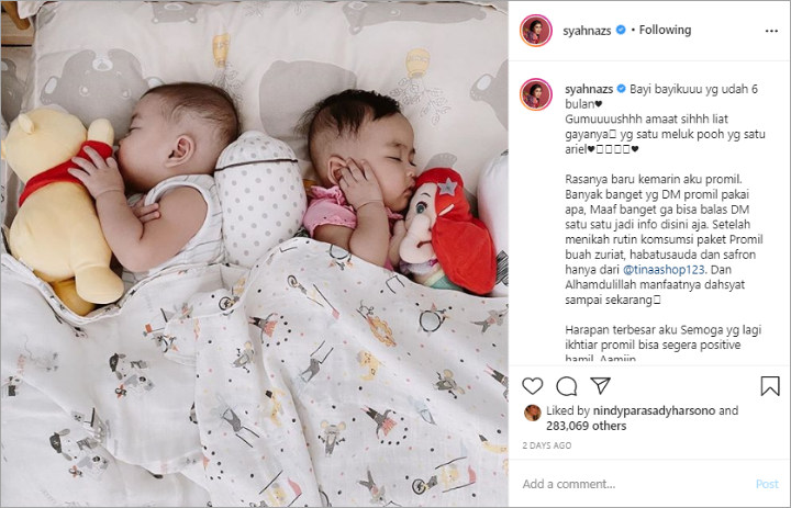 Cute Maksimal, Syahnaz Sadiqah Bagikan Potret Bayi Kembarnya Tidur Saling Peluk \'Kesayangan\'
