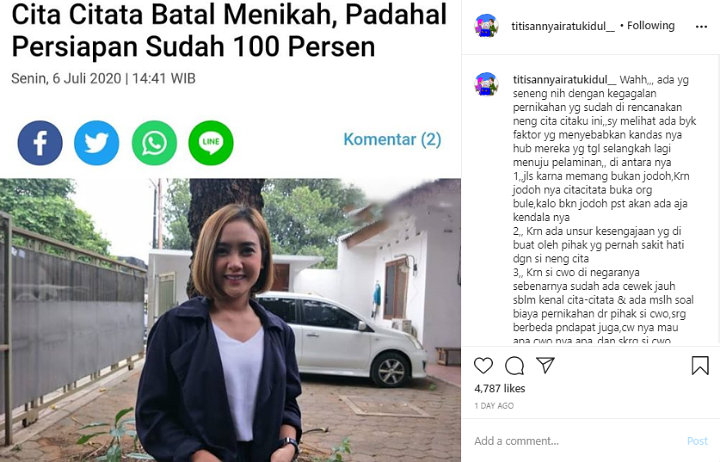 Peramal Nyai Kidul Sebut Ada Pihak Yang Senang Di Balik Cita Citata Batal Nikah