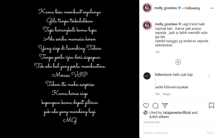 Melly Goeslaw Tak Ikutan Tren Sepeda Seperti Para Artis, Lebih Pilih Lakukan Ini