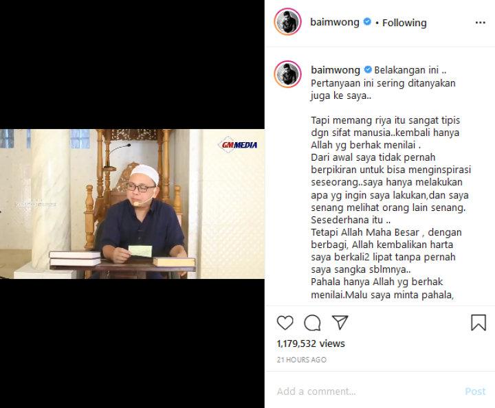 Baim Wong Unggah Video Soal Sedekahnya Dinilai Pamer, Dibela Ustaz Ini