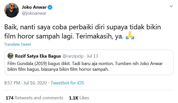 Joko Anwar Disebut Bikin Film Horor Sampah