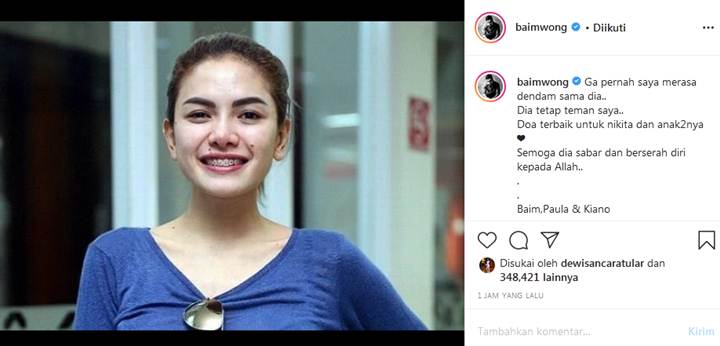 Baim Wong Posting Foto Nikita Mirzani, Ngaku Tak Dendam Banjir Pujian Rekan Artis