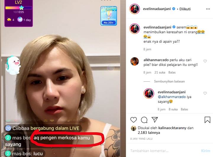 Evelin Nada Anjani Dilecehkan Saat Live BIGO, Sang Kekasih Bakal Cari Pelaku