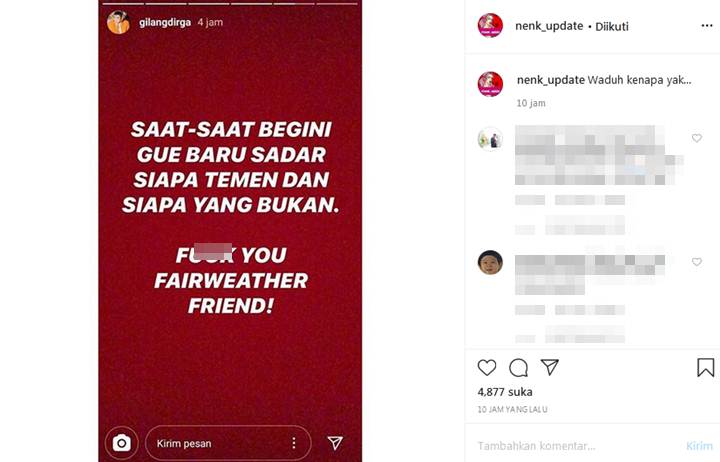 Gilang Dirga Sindir Teman, Siapa?
