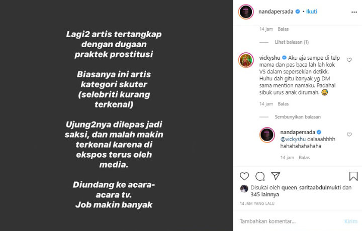 Identitas Artis VS yang Terlibat Prostitusi Terbongkar, Vicky Shu Sedih Namanya Sempat Terseret