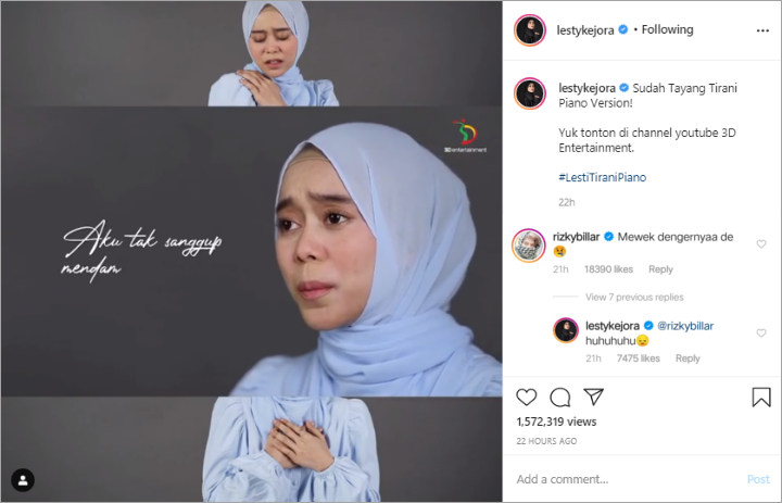 Rizky Billar \'Mewek\' Lihat Postingan Terbaru Lesti Andryani, Netizen Langsung Heboh