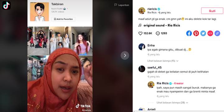 Ria Ricis Ingatkan Pengguna TikTok yang Pakai Musik Takbir Versi Remix