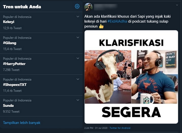 Kekeyi Trending Usai Diinjak Sapi