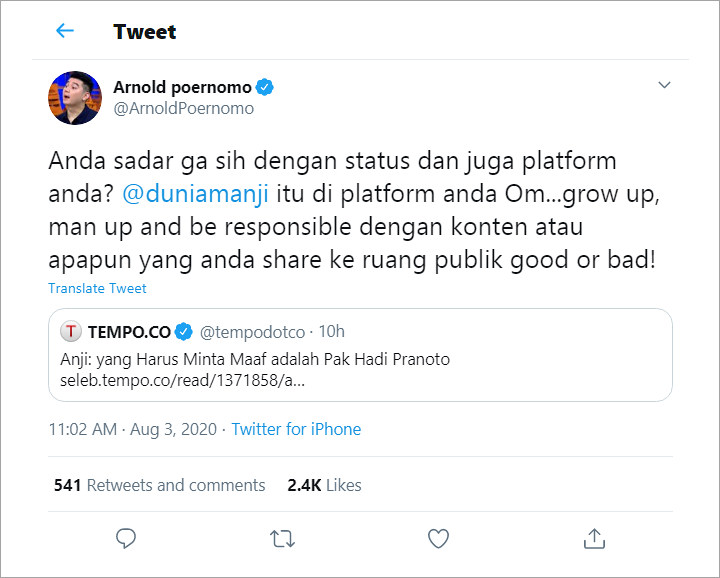 Chef Arnold Marahi Anji yang Ogah Minta Maaf