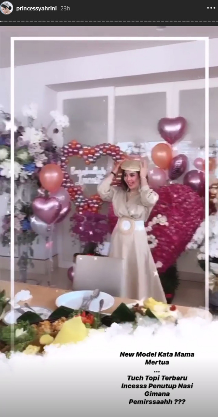 Gaya Kocak Syahrini Sulap Penutup Nasi Jadi Topi, Dipuji Mama Mertua