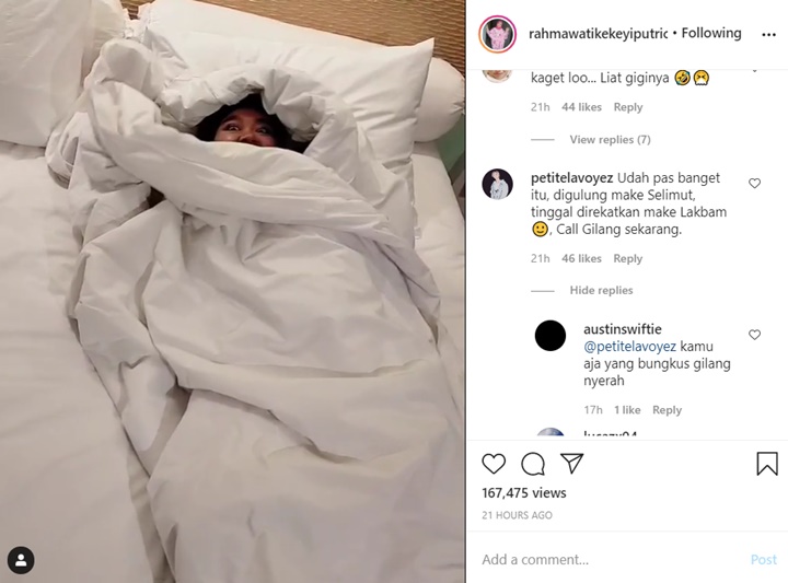 Aksi Nyeleneh Kekeyi Balut Tubuhnya dengan Selimut, Netter Ancam Panggilkan Gilang Si Kang Bungkus