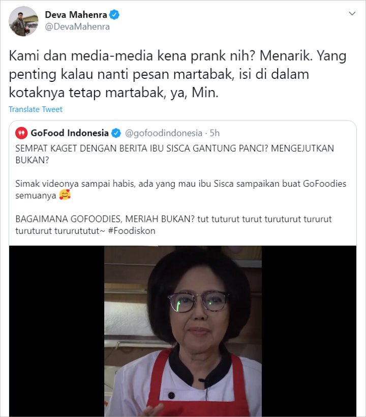 Deva Mahenra Bahas Martabak Saat Komentari Prank Pensiun Sisca Soewitomo