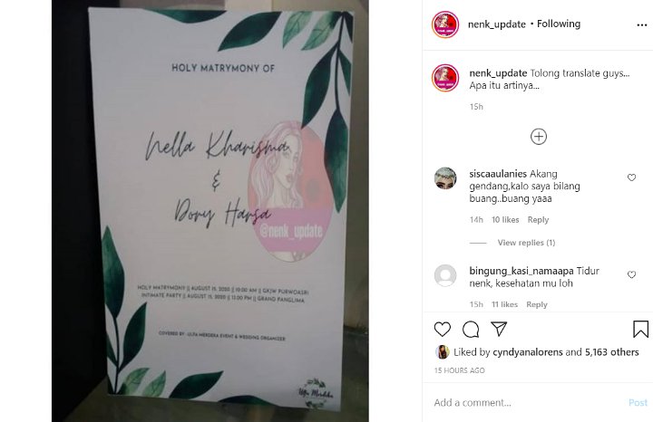 Nella Kharisma dan Dory Harsa Dikabarkan Gelar Pemberkatan Nikah, Ini Kata Pihak Gereja