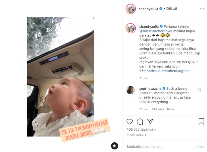 Sang Putri Pertama Kali Lihat Hujan Deras, Shandy Aulia Bak Diingatkan untuk Bersyukur