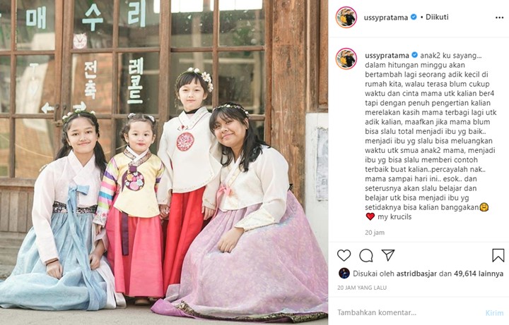 Ussy Sulistiawaty Tulis Pesan Menyentuh untuk Keempat Putrinya