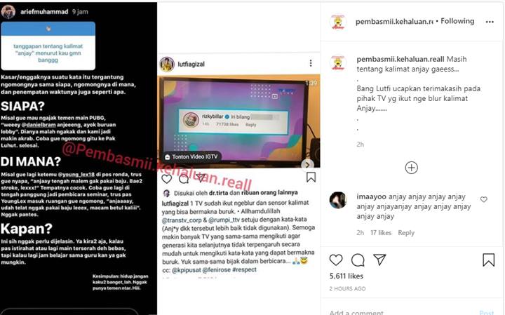 Lutfi Agizal Senang Kata Anjay Disensor TV, Tanggapan Makjleb Arief Muhammad Jadi Sorotan