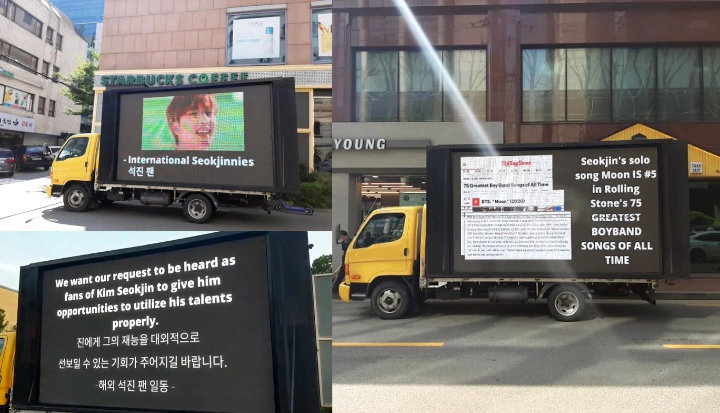 Truk Protes Fans Tuntut Big Hit Perlakukan Jin BTS Lebih Adil Tuai Pro Kontra