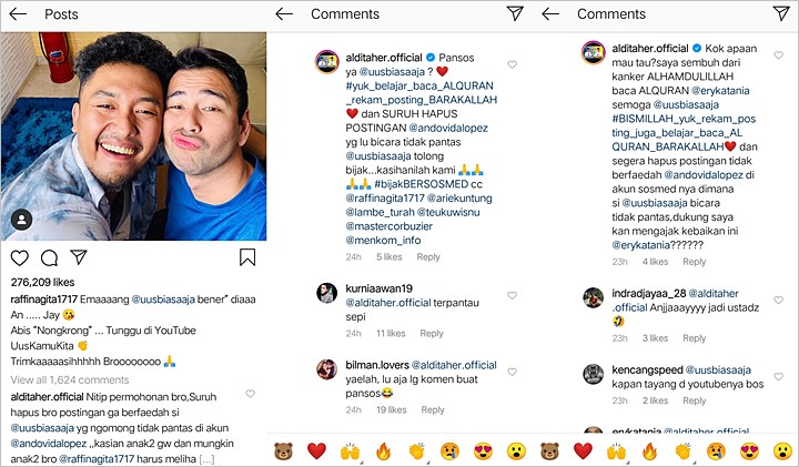 Raffi Ahmad dan Uus Akrab Foto Bareng, Aldi Taher Beri Komentar Nyinyir Dihujat Habis-habisan