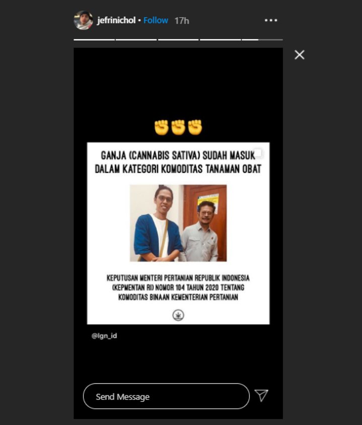 Begini Reaksi Jefri Nichol Saat tahu Ganja Ditetapkan Sebagai Tanaman Obat