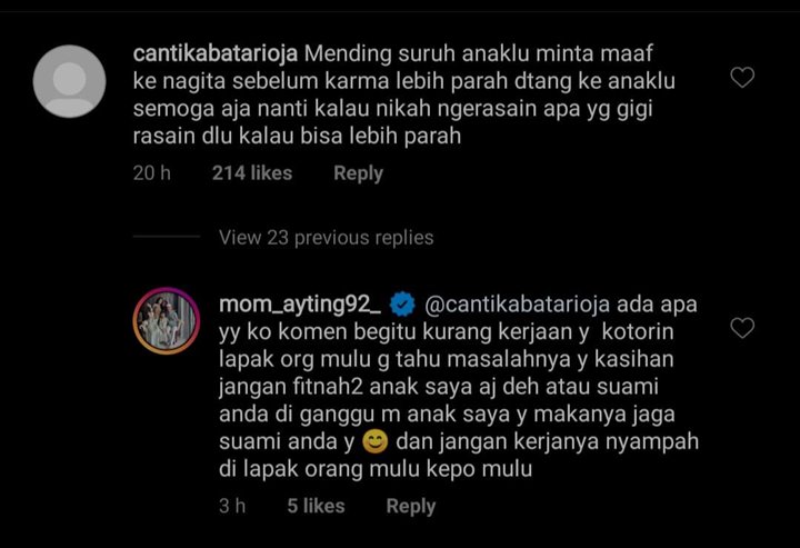 Diserang Fans Nagita Slavina, Ibunda Ayu Ting Ting Meradang