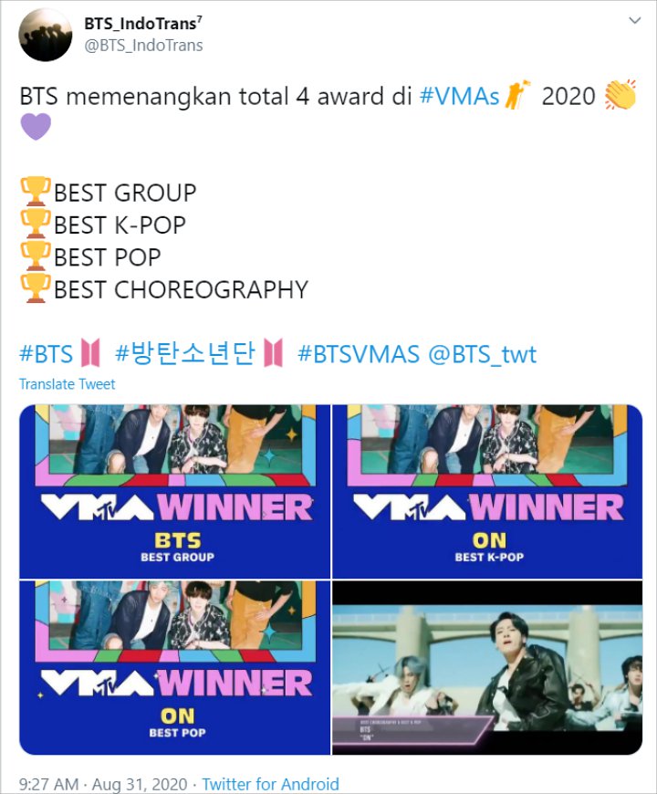 MTV VMA 2020: BTS Sabet Penghargaan Best Pop Dan Best Choreography Lewat Lagu \'ON\'