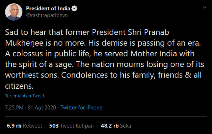 Presiden India Berduka