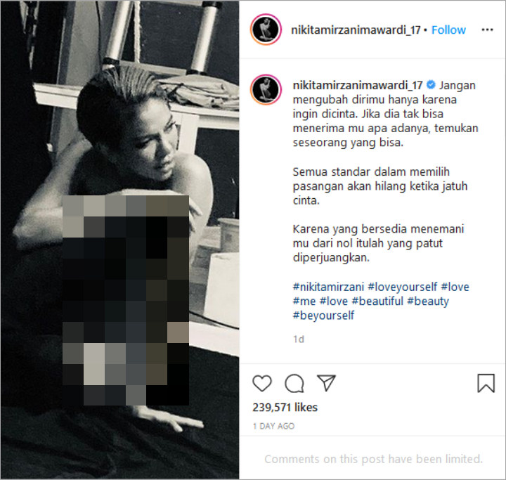 Nikita Mirzani Pajang Foto Polos Tanpa Busana Malah Ramai Dipuji, Semua Gara-gara Caption