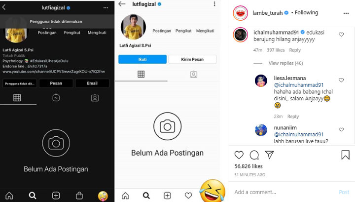 Akun Instagram Lutfi Agizal Lenyap, Komentar Ichal Muhammad Bikin Ngakak