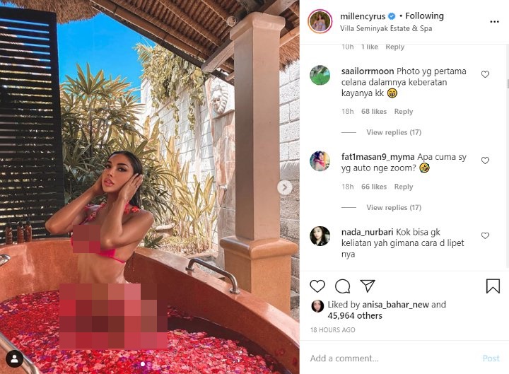 Millendaru Mandi Pakai Bikini Picu Auto Zoom ke Bagian Intim, Netter: Kok Gak Kelihatan Ya?