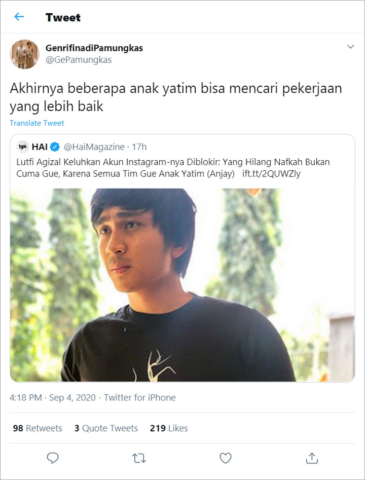 Pendapat Ge Pamungkas Soal Kru Lutfi Agizal Kehilangan Pekerjaan
