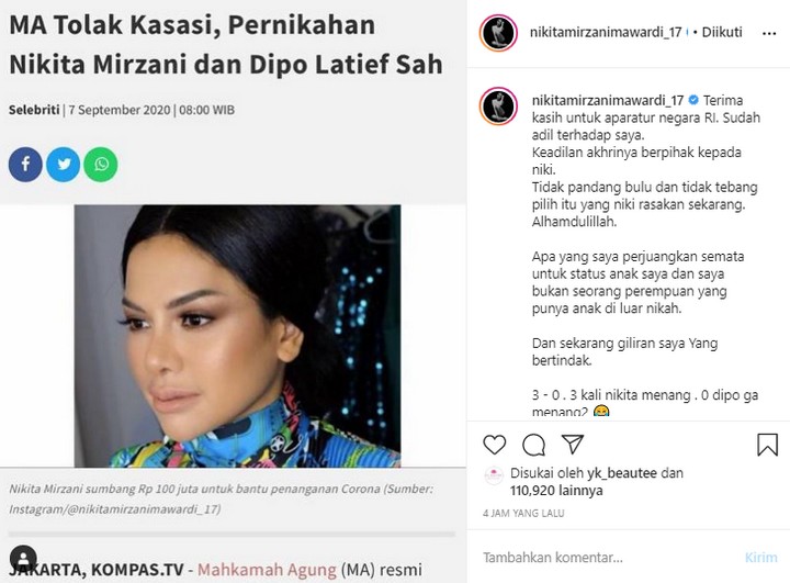 Nikita Mirzani Sah Bercerai dari Dipo Latief