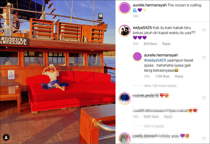 Aurel Hermansyah Pamer Foto Cantik di Atas Kapal, Bagian Kaki Lebam Paling Disorot