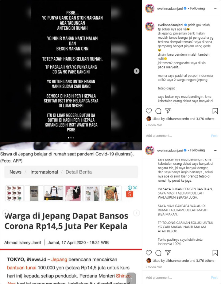 Komentari PSBB Jakarta, Evelin Nada Anjani Usulkan Bantuan Rp15 Juta per Orang