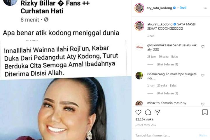 Aty Kodong \'D\'Academy\' Klarifikasi Kabar Meninggal Dunia, Nama Rizky Billar Terseret
