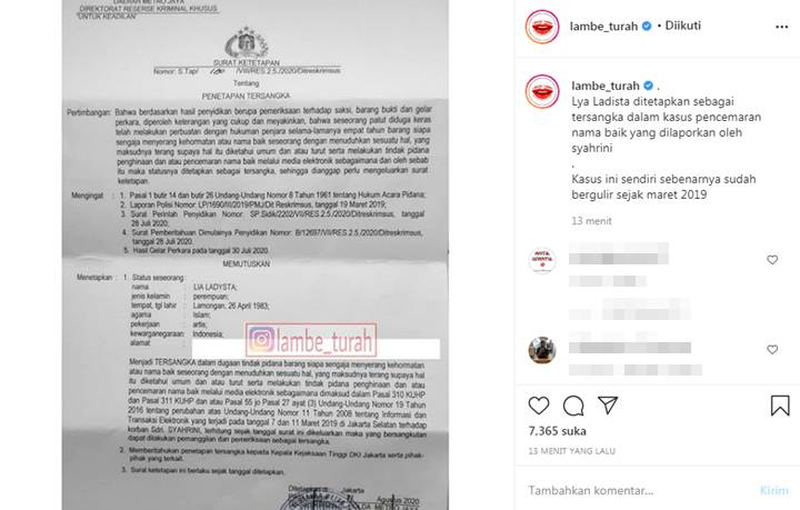 Lia Ladysta Resmi Ditetapkan sebagai Tersangka Kasus Pencemaran Nama Baik Syahrini