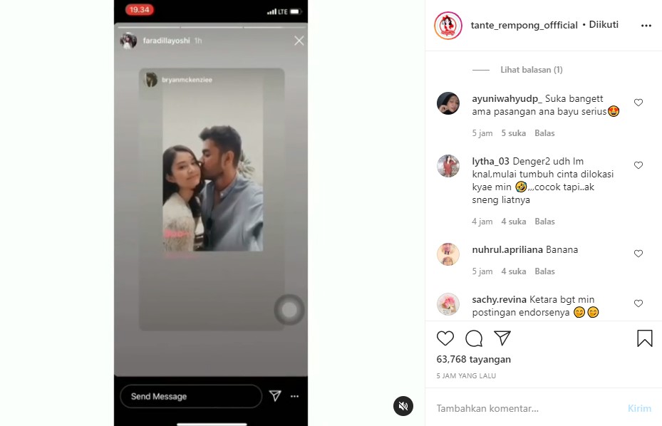 Faradilla Yoshi Disebut Cinlok Dengan Bryan Mckenzie Gara Gara Postingan Ini