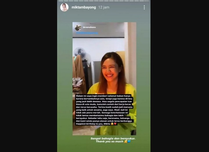 Deva Mahenra Beri Kejutan Spesial Hingga Pesan Menyentuh di Ultah Mikha Tambayong