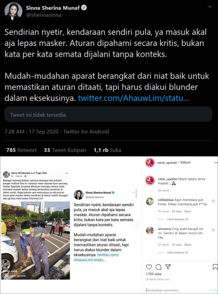 Sherina Kritik Aparat Soal Penerapan Hukuman Tak Pakai Masker Saat Berkendara