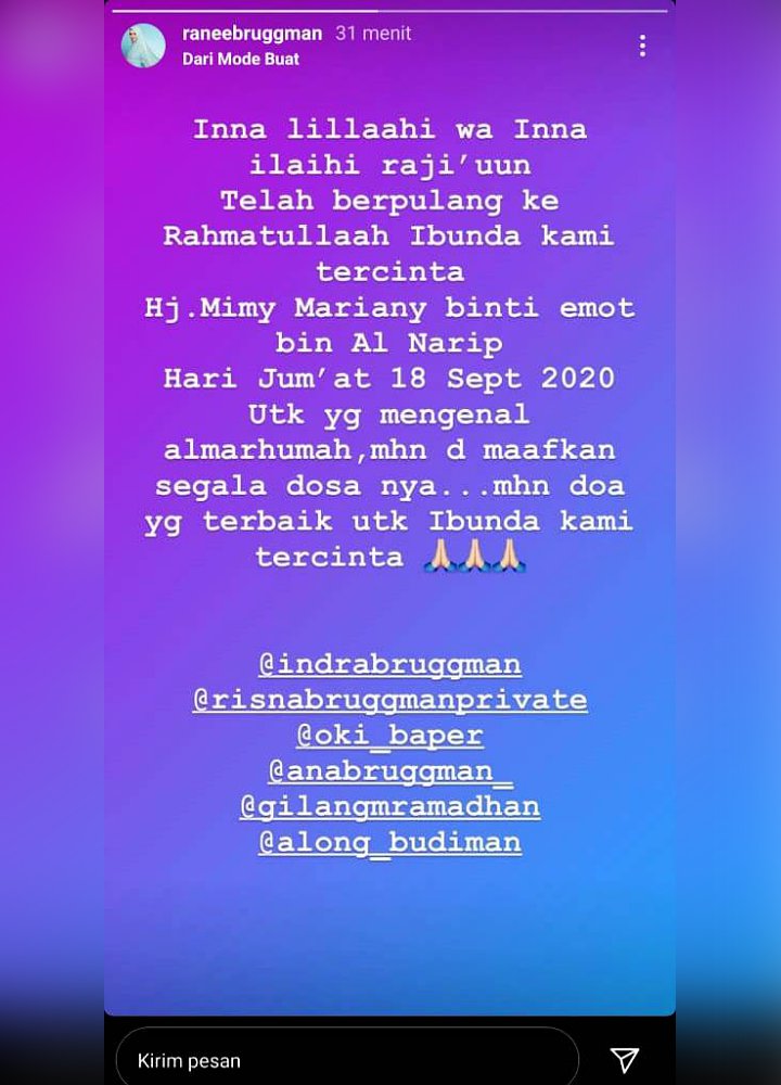 Ibunda Indra L. Bruggman Meninggal, Terungkap Kenangan Soal Salat Subuh