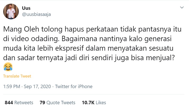 Ada Perkataan Tidak Pantas, Uus \'Minta\' Video Promosi Odading Dihapus