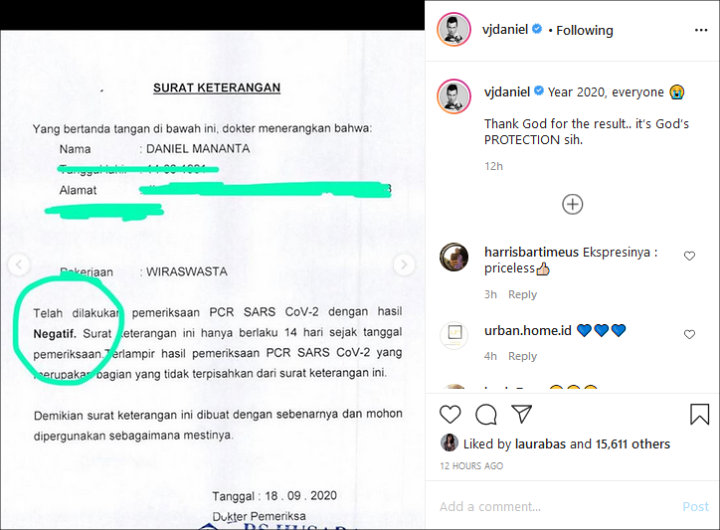 Ekspresi Daniel Mananta Saat Alat Swab Masuk ke Hidung Disorot, Ini Hasil Tesnya